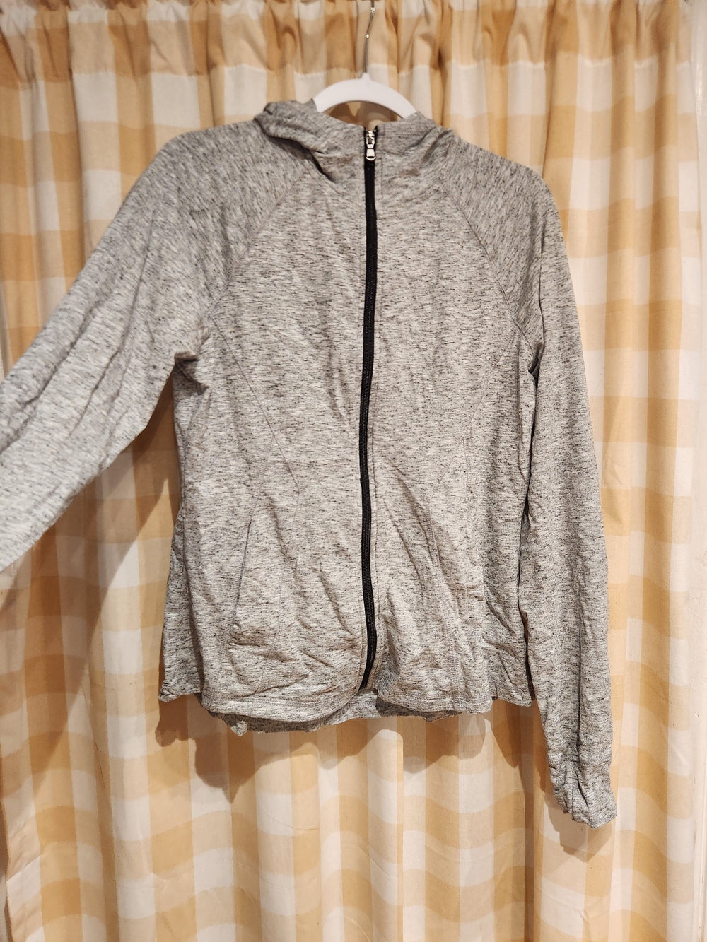 tek gear Heather Gray Full-Zip Hooded Bomber Jacket - Women Size L